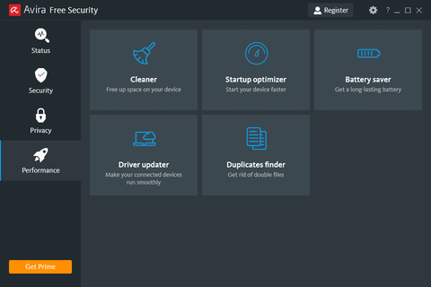 screenshot of Avira Free Security performance tap