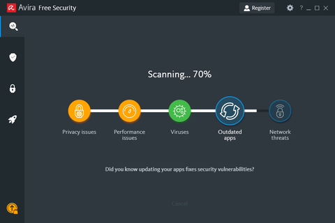 screenshot of Avira Free Security smart scan running